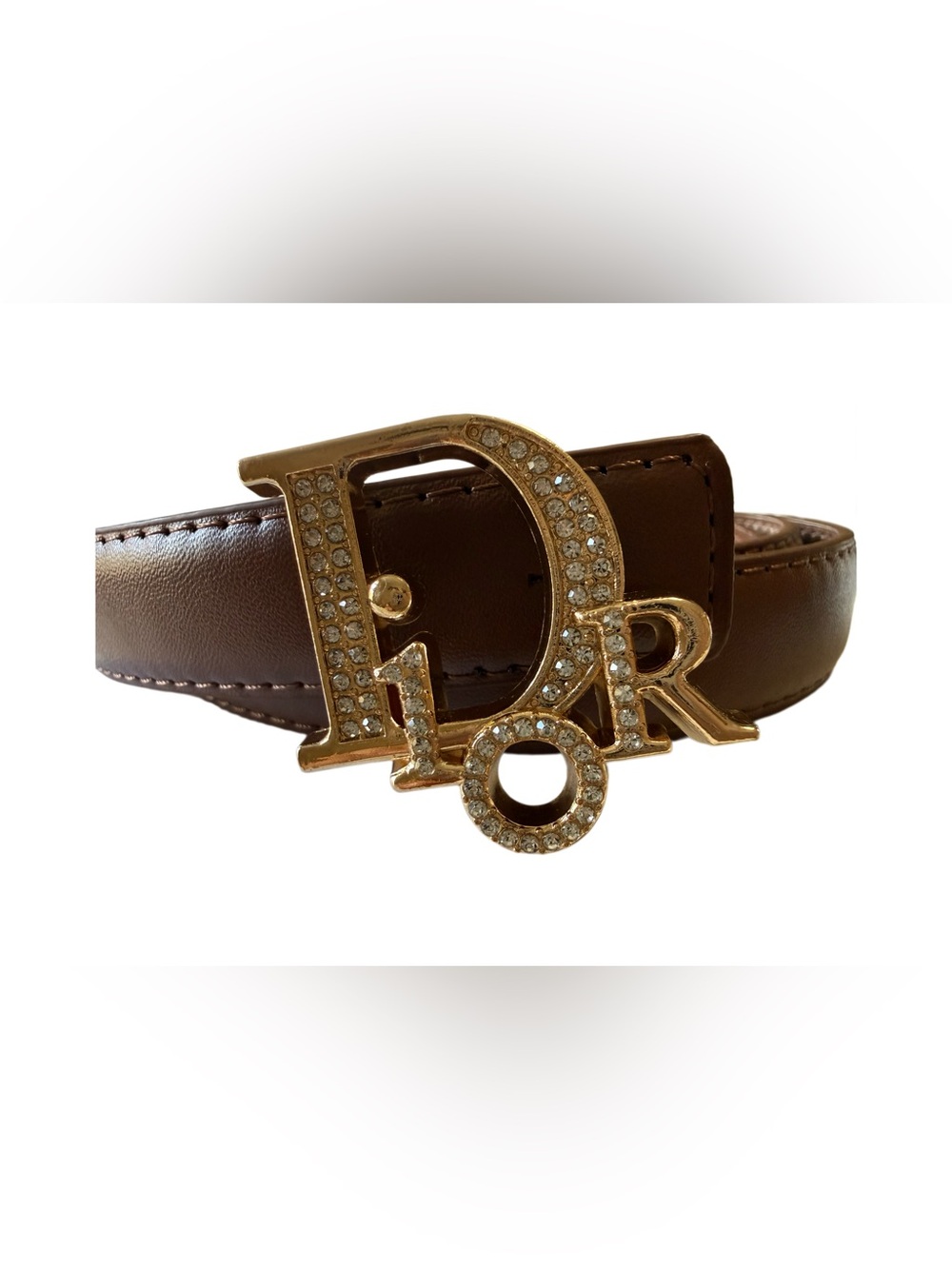 Elegant Brown Belt With Sparkling Rhinestones in Goldtone